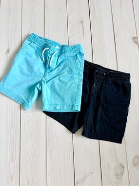 Aqua and Black Drawstring Casual Shorts Pair